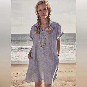 FAHERTY BRAND 
Hana Linen Shift Dress - Blue Basketweave Sz Small